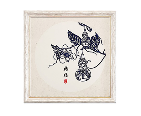 Cut Paper Wall Art SKU HL1-SL-3838-WT-LF - White Frame Navy Pattern- Frame Size 17in x 17in