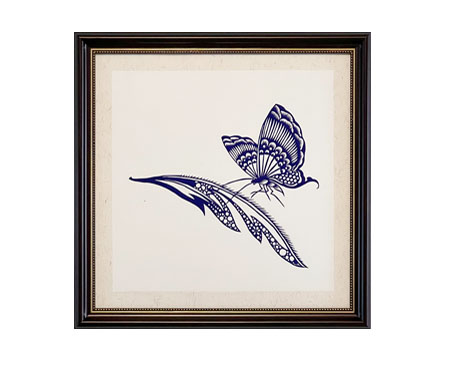 Cut Paper Wall Art SKU HD5-QL-3838-SK-LF - Brown Frame Blue Pattern- Frame Size 17in x 17in