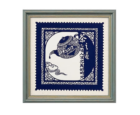 Cut Paper Wall Art SKU CH1-SL-3333-GR-SF - Green Frame Navy Pattern - Frame Size 13 3/4inx13 3/4in