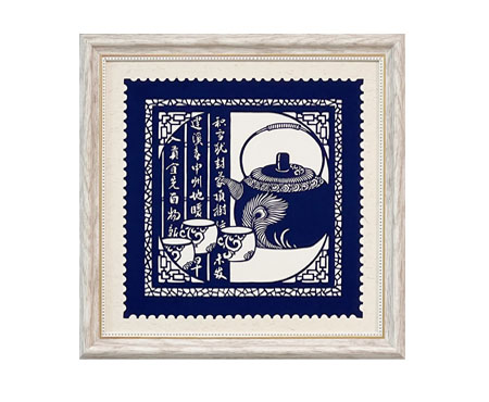 Cut Paper Wall Art SKU CH2-SL-3333-WT-SF - White Frame Navy Pattern - Frame Size 13 3/4inx13 3/4in