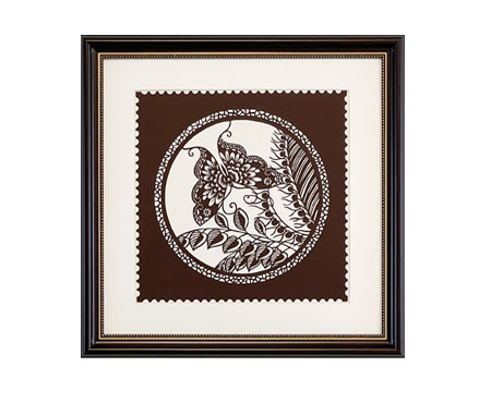 Cut Paper Wall Art SKU HD7-SK-3838-SK-LF - Brown Frame Brown Pattern- Frame Size 17in x 17in