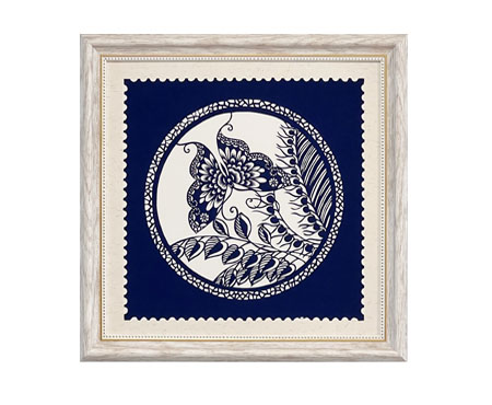 Cut Paper Wall Art SKU HD7-SL-3333-WT-SF - White Frame Navy Pattern - Frame Size 13 3/4inx13 3/4in