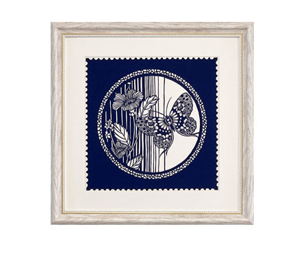 Cut Paper Wall Art SKU HD8-SL-3838-WT-LF - White Frame Navy Pattern- Frame Size 17in x 17in