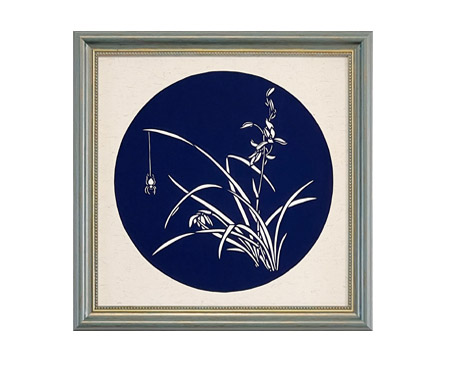 Cut Paper Wall Art SKU LC1-SL-3333-GR-SF - Green Frame Navy Pattern- Frame Size 13 3/4in x 13 3/4in