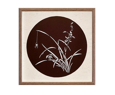 Cut Paper Wall Art SKU LC1-SK-3333-HT-SF - Walnut Frame Brown Pattern - Frame Size 13 3/4inx13 3/4in