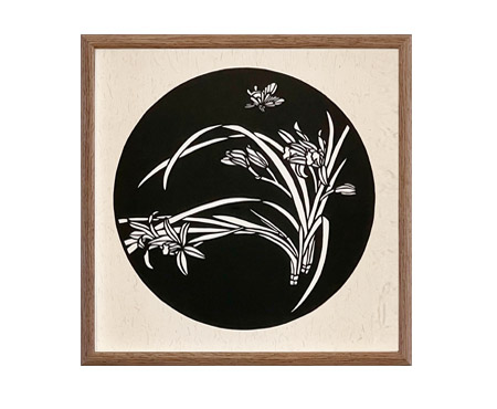 Cut Paper Wall Art SKU LC3-BK-3333-HT-SF - Walnut Frame Black Pattern - Frame Size 13 3/4inx13 3/4in