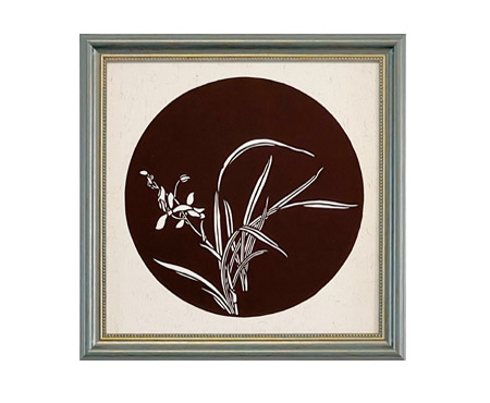 Cut Paper Wall Art SKU LC4-SK-3333-GR-SF - Green Frame Brown Pattern - Frame Size 13 3/4inx13 3/4in