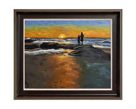 LS-53 Handmade Painting Art Golden Brown Solid Wood Frame Size 26inx22in