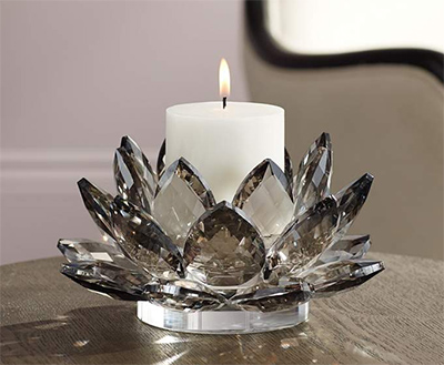 Crystal Candle Holder - Gray Glass 9 1/4in Round