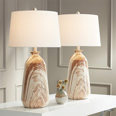 Set of 2 Table Lamps - 360 Lighting Carlton Brown Faux Marble 