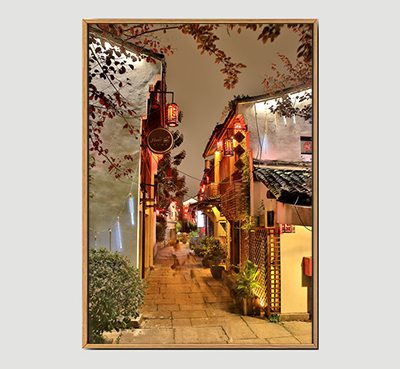 Evening of China Old Town - Framed Wall Art Size 24in x 36in