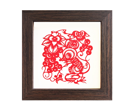 Chinese Zodiac Rat Cut Paper - Dark Brown Frame Size 6in x 6in