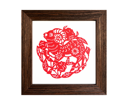 Chinese Zodiac Goat Cut Paper - Dark Brown Frame Size 6in x 6in