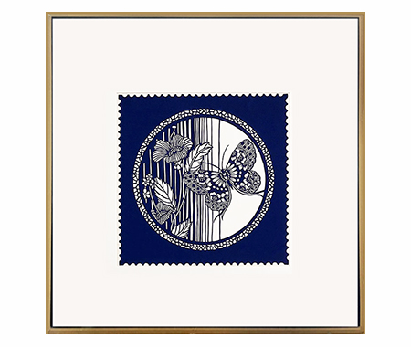 Cut Paper Wall Art SKU HD8-SL-6060-GD Golden Solid Wood Frame Navy Pattern- Frame Size 24in x 24in