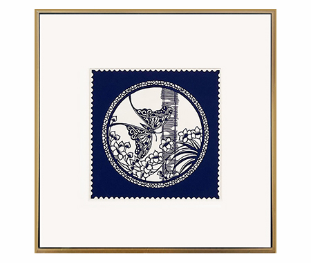 Cut Paper Wall Art SKU HD1-SL-6060-GD - Golden Wood Frame Navy Pattern - Frame Size 24inx24in