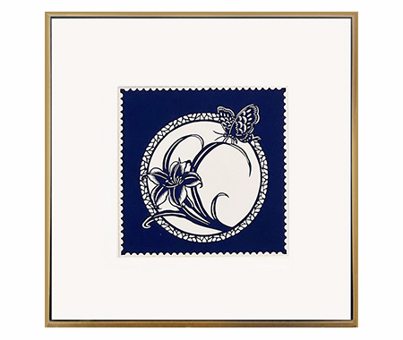 Cut Paper Wall Art SKU HD6-SL-6060 - Golden Wood Frame Navy Pattern - Frame Size 20inx20in