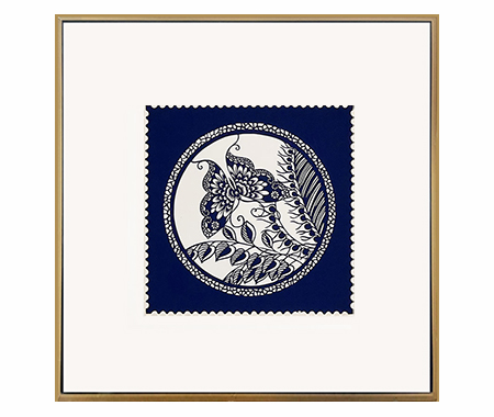 Cut Paper Wall Art SKU HD7-SL-6060-GD - Gold Wood Frame Navy Pattern - Frame Size 24inx24in