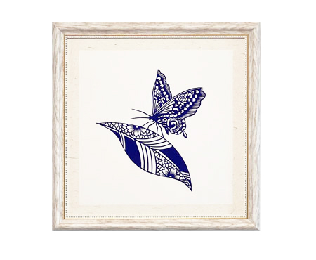 Cut Paper Wall Art SKU HD4-QL-3838-WT-LF - White Frame Blue Pattern- Frame Size 17in x 17in