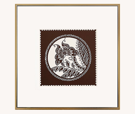 Cut Paper Wall Art SKU HD7-SK-6060-GD - Golden Wood Frame Brown Pattern- Frame Size 24in x 24in